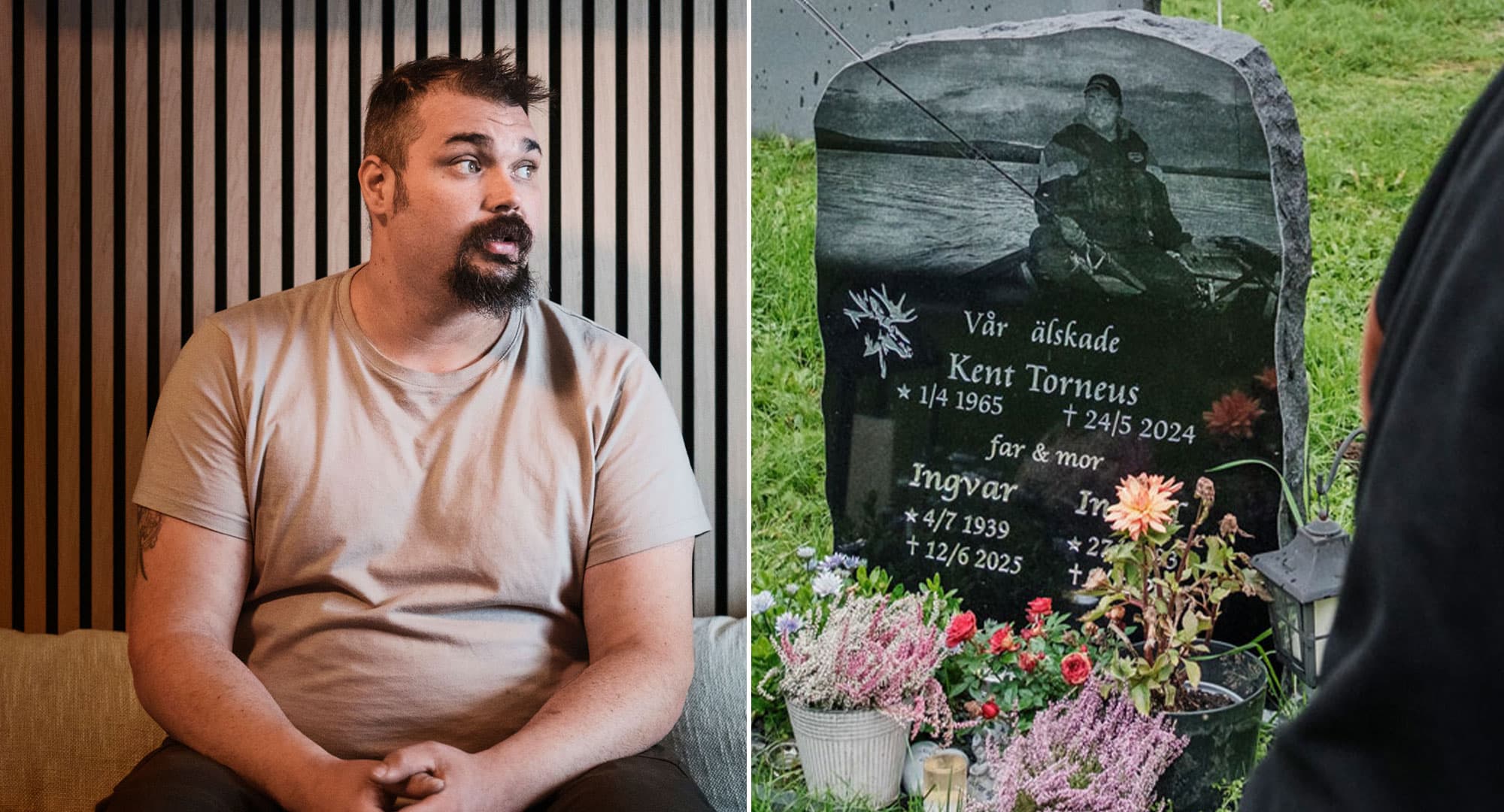Rickard Torneus och pappa Kents grav. Foto: Rasmus Löfvall